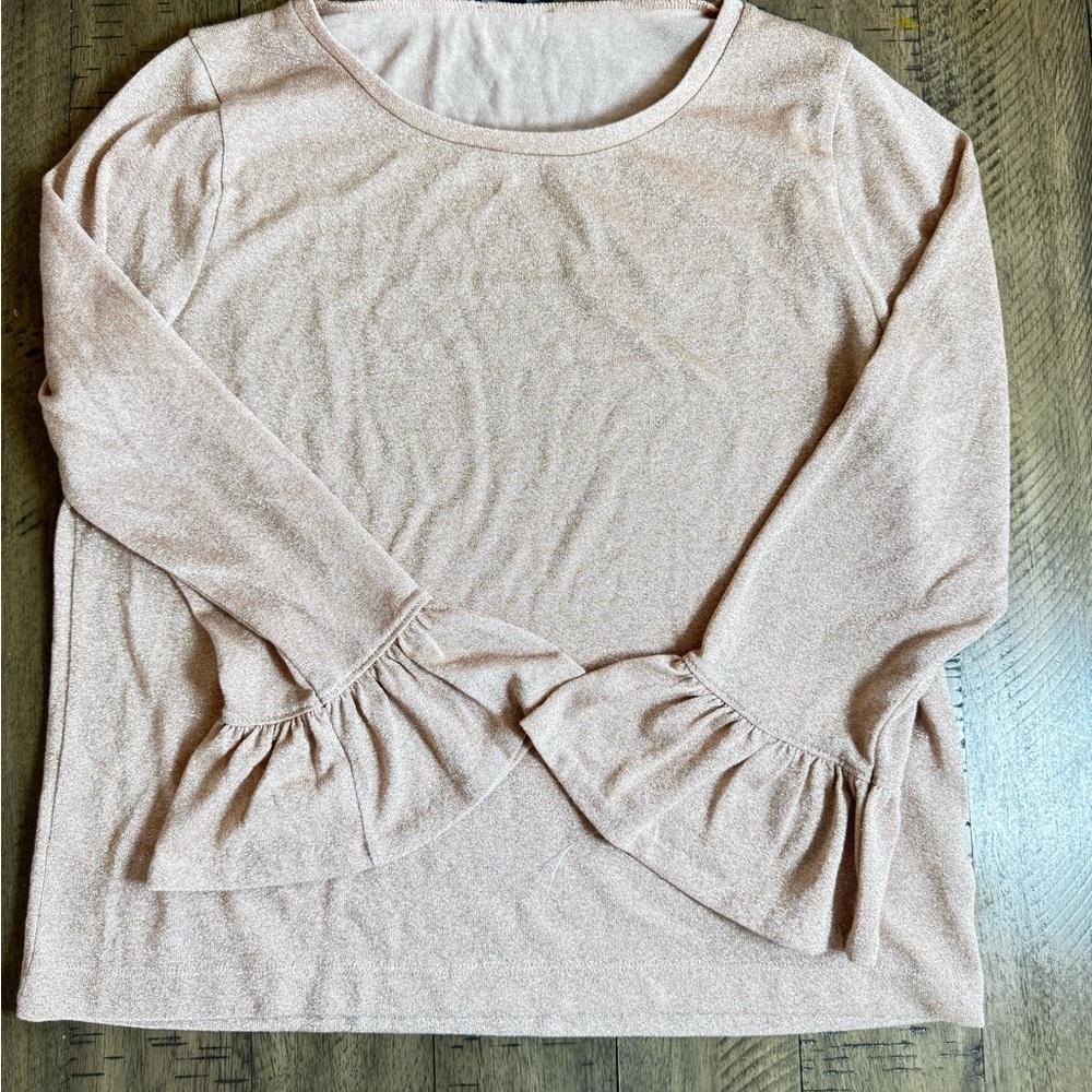 J. Crew sparkle Bell sleeve Metállic champagne Blouse - Picture 2 of 7